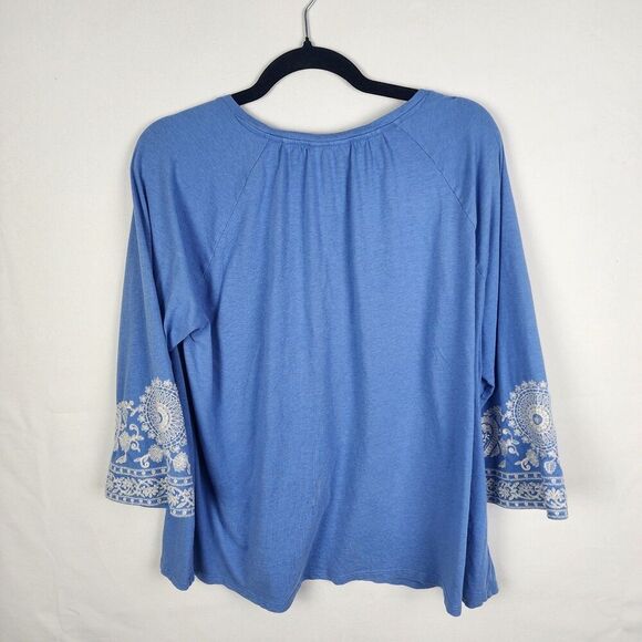 J Jill Embroidered 3/4 Sleeve Blouse SIZE Large Boho Hipped Cottage - Picture 4 of 8